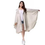 Poncho femme long zip taille unique, imperméable léger beige, élégant et pratique pour la pluie, [Collection] mode tendance.