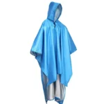 Poncho homme militaire avec capuche, bleu imperméable, coupe ample et légère, parfait pour camping, randonnée ou pluie.