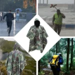 Poncho homme militaire avec jupe arrière, idéal pour camping et randonnées sous la pluie. Design pratique et robuste camouflage.