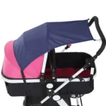 Capote élégante bleu foncé et rose pour landau, protection anti-UV et pluie, idéale pour le confort des bébés et enfants.