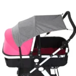Toile anti-UV pour landau, collection élégante, combine style noir-rose et protection solaire optimale pour bébé.