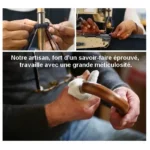 Fabrication artisanale d’un parapluie homme avec poignée argentée, mettant en avant la précision et le savoir-faire traditionnel.