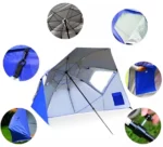 Parapluie de pêche léger et innovant, bleu, avec fenêtres, attaches robustes et ouverture facile, parfait pour toutes vos sorties.