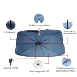 Pare-soleil parapluie anti-UV 79-140 cm, structure renforcée, tissu 210T argenté, protection solaire et facilité d'installation.