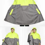Poncho de pluie homme cyclisme pêche, capuche ample, design gris et jaune vif, imperméable, pratique avec poches, protection pluie.