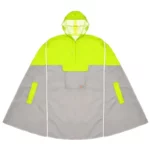 Poncho de pluie homme imperméable jaune fluo avec capuche, idéal pour cyclisme et pêche, pratique avec poches latérales.