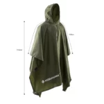 Poncho de pluie homme vert kaki avec capuche, 150x110 cm, imperméable et pratique, idéal pour la randonnée. Marque KORAMAN.