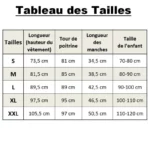 Tableau des tailles Poncho enfant imperméable 3D animaux, guide pour tailles S à XXL : longueur, poitrine, manches, taille enfant.