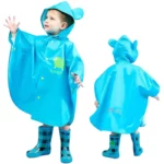 Poncho enfant taille S bleu vif avec oreilles, parfait pour la pluie, amusant et pratique, issu de la collection [Collection].