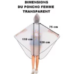 Poncho de pluie transparent pour femme, 110x120x75 cm, pratique pour vélo et scooter, protection optimale contre la pluie.