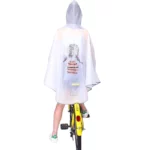 Poncho de pluie large transparent avec capuche pour vélo et scooter, illustration fun de fille, pratique pour averses.