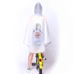 Poncho pluie transparent avec capuche, idéal pour vélo ou scooter, design ludique à l'arrière, protection pratique et large.