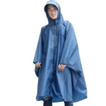 Poncho de pluie femme taille L avec capuche et poches, design bleu élégant, idéal pour protection contre la pluie [Collection].