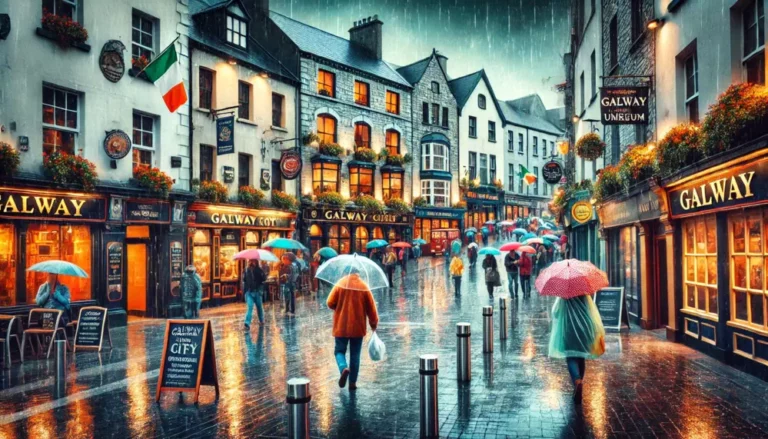 Galway en parapluie par temps de pluie ! rue marchande