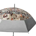 Parapluie canne transparent avec motifs chats et papillons, large bord, design élégant et pratique pour une protection tendance.
