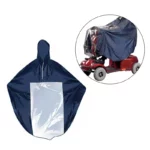 Poncho de pluie bleu marine avec capuche, idéal pour scooters motorisés, protection contre la pluie pour mobilité en extérieur.
