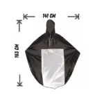 Poncho de pluie noir avec capuche, dimensions 141x163 cm, parfait pour chariot motorisé et protection optimale sous la pluie.