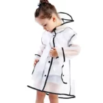 Poncho enfant transparent imperméable avec boutons pression, idéal pour protéger les petits de la pluie tout en restant élégant.