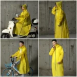 Poncho scooter imperméable jaune pour homme et femme, pratique avec fermeture éclair, idéal pour vélo et protection pluie.