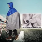 Poncho vélo gris bicolore avec visière, taille unique, pratique et étanche, idéal pour la pluie, bouton pression sur le côté.