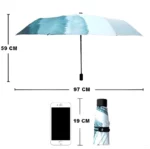 Parapluie imperméable élégant dégradé bleu, compact 19 cm plié, 97 cm ouvert, idéal usage quotidien, design moderne et pratique.