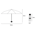 Diagramme technique parapluie rétro, dimensions : 100cm diamètre, 55cm hauteur déplié, 25cm replié, manche 6cm diamètre.