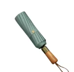 Parapluie homme chic vert pliable, manche en bois, design élégant, parfait pour la pluie, accessoire mode et pratique.