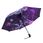 Parapluie automatique violet au thème du papillon, belle ouverture !