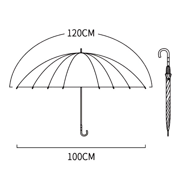 Parapluie canne chat transparent, large, 120 cm, poignée courbée droite, design élégant, pratique, protection pluie.