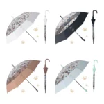 4 parapluies canne transparents avec motifs chat et fleurs, poignée courbée, structure solide. Style unique pour les jours de pluie.