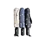 Parapluie automatique noir, bleu ou blanc; motif à pois, très sympa.