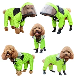 Très bien combinaison impermeable jaune pour chien avec capuche et visiere de qualité supérieure
