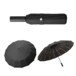 Magnifique parapluie automatique noir de 107 cm de diamètre et 33 cm replié de grande qualité.