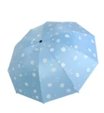 Très joli parapluie automatique bleu à fleur pour femme.