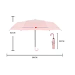 Parapluie rose élégant avec motif de double cœur, 98 cm de diamètre, 62 cm de hauteur ouvert, compact à 32 cm replié.