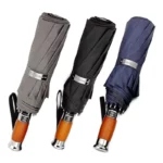 3 beaux parapluies de luxe automatique, gris, noir et bleu.