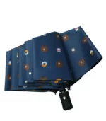 Parapluie bleu marine automatique avec motif de tête d'ourson.