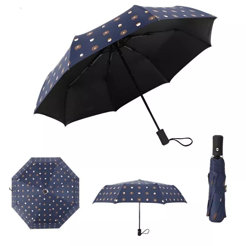 Bon paraplui automatique de couleur bleu ciel au motif de tête d'ourson.