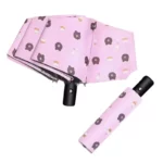 Magnifique parapluie automatique rose avec un joli motif de tête d'ourson.