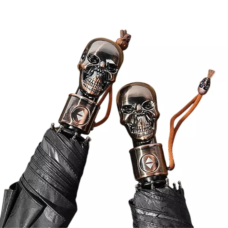 Joli parapluie noir automatique à tête de mort, superbe.