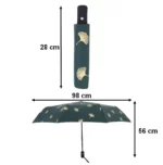 Joli parapluie vert automatique de qualité certaine, 98 cm de diamètre.