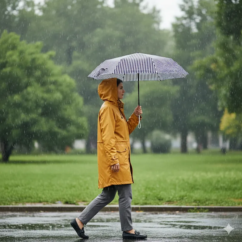 Parapluie original rayé noir et blanc, élégant et pratique pour affronter la pluie avec style.