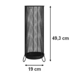 Porte-parapluie cylindrique en métal noir, design moderne, parfait pour organiser et sécher vos parapluies avec style.