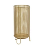 Porte-parapluie cylindrique en métal doré, design élégant et pratique, idéal pour ranger et bien sécher vos parapluies.