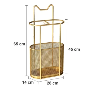 C'est un beau porte-parapluie de belle capicité en métal doré, 65 cm de haut, 28 cm de large !