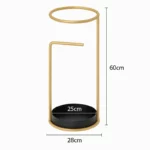 Porte-parapluie nordique en métal doré, 60 cm hauteur, base noire 25 cm, design élégant et fonctionnel pour ranger vos parapluies.