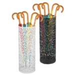 Belle paire de 2 beaux porte-parapluies cylindriques blanc et noir de 15 cm de diamètre et 42 cm de haut.