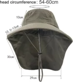 Chapeau de pluie avec couvre-nuque anti-UV, idéal pour la randonnée et le jardinage. Tour de tête 54–60 cm, protection complète contre le soleil et la pluie.