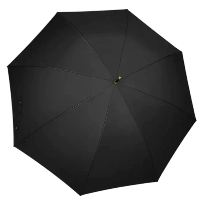 Grand parapluie noir, design golf, structure robuste et ouverture large, parfait pour deux personnes sous la pluie.
