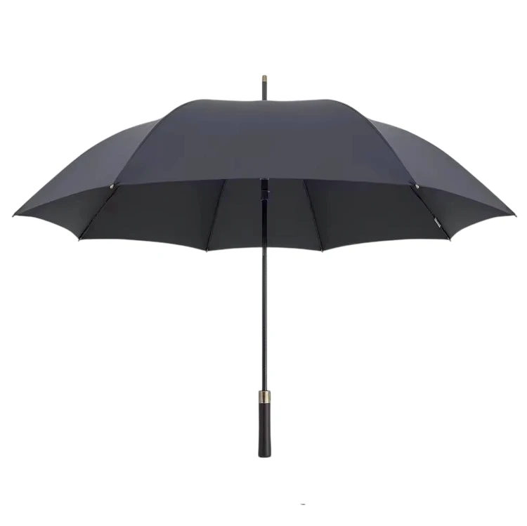 Vue de dessus du parapluie noir, toile imperméable anti-vent à huit baleines, protection complète sous la pluie.